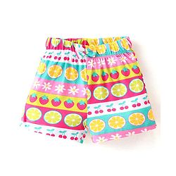 Babyhug Cotton Knit Single Jersey Frill Sleeves Night Suit With Fruits Theme Print - Multicolour