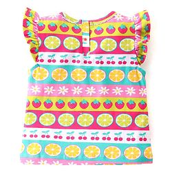 Babyhug Cotton Knit Single Jersey Frill Sleeves Night Suit With Fruits Theme Print - Multicolour