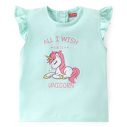 Babyhug Cotton Knit Single Jersey Frill Sleeves Night Suit With Unicorn Print - Blue & Pink