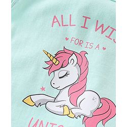 Babyhug Cotton Knit Single Jersey Frill Sleeves Night Suit With Unicorn Print - Blue & Pink