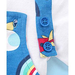 Babyhug Single Jersey Cotton Knit Dungaree with Half Sleeves Inner Tee Airplane Print - White & Blue