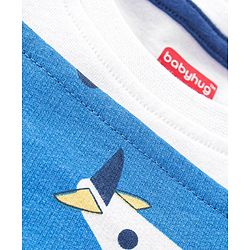 Babyhug Single Jersey Cotton Knit Dungaree with Half Sleeves Inner Tee Airplane Print - White & Blue