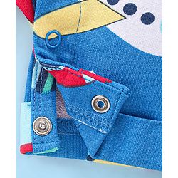 Babyhug Single Jersey Cotton Knit Dungaree with Half Sleeves Inner Tee Airplane Print - White & Blue