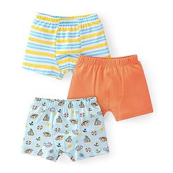 Babyhug 100% Cotton Knit Striped & Trunk Pack of 3 - Multicolour