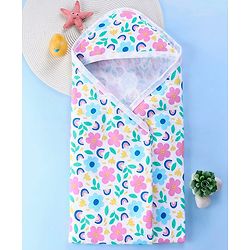 Babyhug Terry Knit Hooded Bath Towel With Floral Print L 76.2 x B 76.2 cm - Multicolor