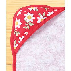 Babyhug Knit Terry Hooded Bath Towel with Floral Print L 76 X B 76 cm - Red