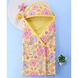Babyhug Terry Knit Hooded Striped Bath Towel L 76.2 x B 76.2 cm - Yellow