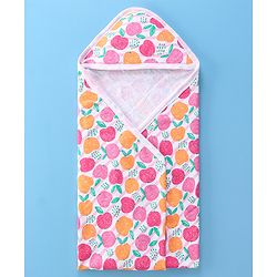 Babyhug Terry Knit Hooded Towel With Fruits Print L 75 x B 75 cm - Orange