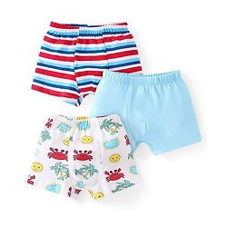 Babyhug 100% Cotton Above Knee Length Trunk With Striped & Crab Print Pack Of 3 - Red White & Blue