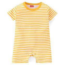 Babyhug 100% Cotton Half Sleeves Romper With Animals Print & Striped Pack Of 2 - Blue & Yellow