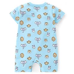Babyhug 100% Cotton Half Sleeves Romper With Animals Print & Striped Pack Of 2 - Blue & Yellow
