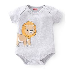 Babyhug 100% Cotton Knit Half Sleeves Onesies Striped & Animal Print Pack of 3 - Blue Yellow & Grey