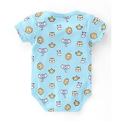 Babyhug 100% Cotton Knit Half Sleeves Onesies Striped & Animal Print Pack of 3 - Blue Yellow & Grey