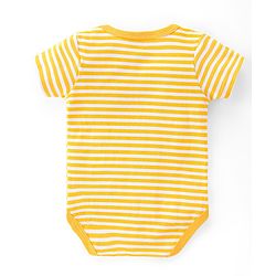 Babyhug 100% Cotton Knit Half Sleeves Onesies Striped & Animal Print Pack of 3 - Blue Yellow & Grey