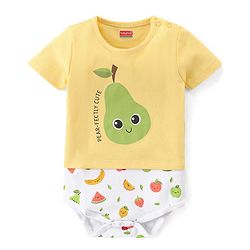 Babyhug 100% Cotton Knit Half Sleeves Onesie Fruit Print - Yellow