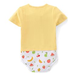 Babyhug 100% Cotton Knit Half Sleeves Onesie Fruit Print - Yellow