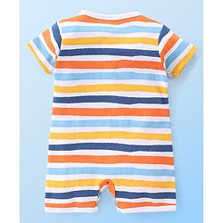 Babyhug 100% Cotton Interlock Knit Half Sleeves Romper Stripes & Dino Print Pack Of 2 - Multicolor