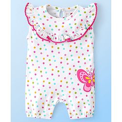 Babyhug 100% Cotton Sleeveless Romper with Frill Detailing & Butterfly Patch - White