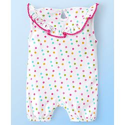 Babyhug 100% Cotton Sleeveless Romper with Frill Detailing & Butterfly Patch - White