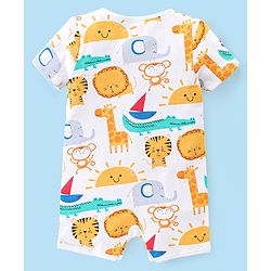 Babyhug 100% Cotton Knit Half Sleeves Romper Striped & Animal Print Pack of 2 - Multicolor