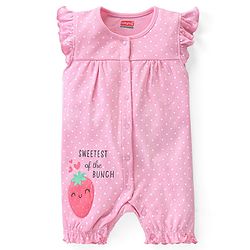 Babyhug 100% Cotton Knit Sleeveless  Romper with Polka Dot & Strawberry Print  -  Pink