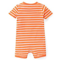 Babyhug 100% Cotton Knit Half Sleeves Rompers With Striped & Palms Tree Print Pack Of 2 - White Blue & Orange