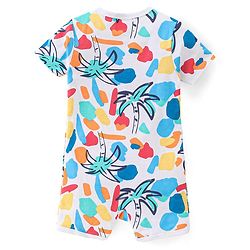 Babyhug 100% Cotton Knit Half Sleeves Rompers With Striped & Palms Tree Print Pack Of 2 - White Blue & Orange