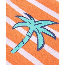 Babyhug 100% Cotton Knit Half Sleeves Rompers With Striped & Palms Tree Print Pack Of 2 - White Blue & Orange