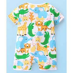 Babyhug 100% Cotton Knit Half Sleeves Romper Animal Print - Multicolor