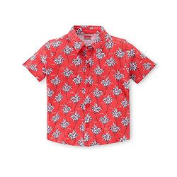 Babyhug Single Jersey Cotton Knit Half Sleeves Trees Printed Shirt & Shorts Set - Red & Blue