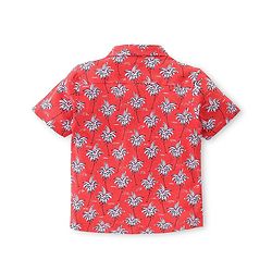 Babyhug Single Jersey Cotton Knit Half Sleeves Trees Printed Shirt & Shorts Set - Red & Blue