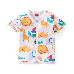 Babyhug 100% Cotton Interlock Front Open Vest Elephant Print Pack of 3 - Yellow & White