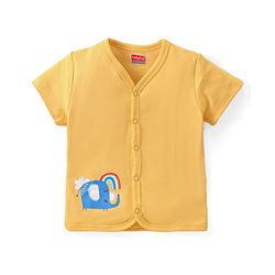 Babyhug 100% Cotton Interlock Front Open Vest Elephant Print Pack of 3 - Yellow & White