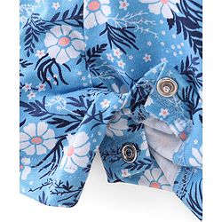 Babyhug 100% Cotton Knit Single Jersey Singlet Sleeve Jumpsuit With Floral Print - Blue