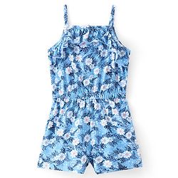 Babyhug 100% Cotton Knit Single Jersey Singlet Sleeve Jumpsuit With Floral Print - Blue