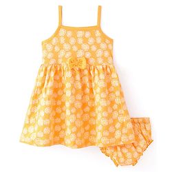 Babyhug 100% Cotton Single Jersey Knit Sleeveless Singlet Frock With Bloomer Floral Print - Yellow