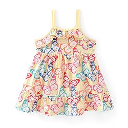 Babyhug Single Jersey Singlet A-Line Tiered Frock with Butterfly Print & Frill Detailing - Yellow