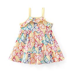 Babyhug Single Jersey Singlet A-Line Tiered Frock with Butterfly Print & Frill Detailing - Yellow