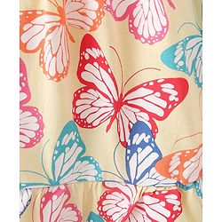 Babyhug Single Jersey Singlet A-Line Tiered Frock with Butterfly Print & Frill Detailing - Yellow