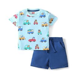 Babyhug Single Jersey Knit Half Sleeves T-Shirt & Shorts Set Car Theme  Blue