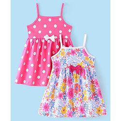 Babyhug Cotton Single Jersey Knit Sleeveless Frocks Polka Dot & Floral Print Pack of 2 White & Pink