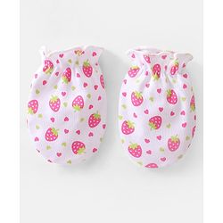 Babyhug 100% Cotton Mittens Heart & Strawberry Print Pack of 3 - Multicolour