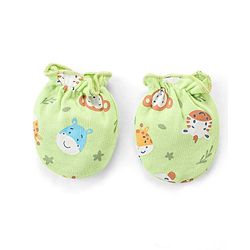 Babyhug 100% Cotton Knit Animal Print Mittens and Booties - Green