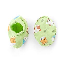 Babyhug 100% Cotton Knit Animal Print Mittens and Booties - Green