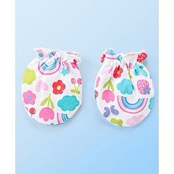 Babyhug 100% Cotton Knit Floral Print Mittens and Booties - Multicolor