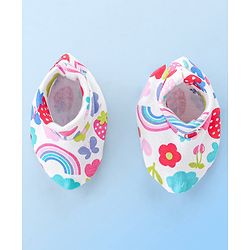 Babyhug 100% Cotton Knit Floral Print Mittens and Booties - Multicolor