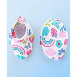 Babyhug 100% Cotton Knit Floral Print Mittens and Booties - Multicolor