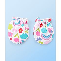 Babyhug 100% Cotton Knit Floral Print Mittens and Booties - Multicolor
