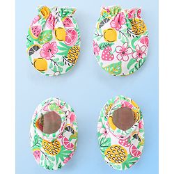 Babyhug 100% Cotton Knit Fruit Print Mittens and Booties - Multicolor