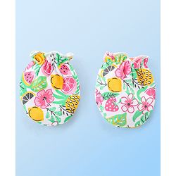 Babyhug 100% Cotton Knit Fruit Print Mittens and Booties - Multicolor